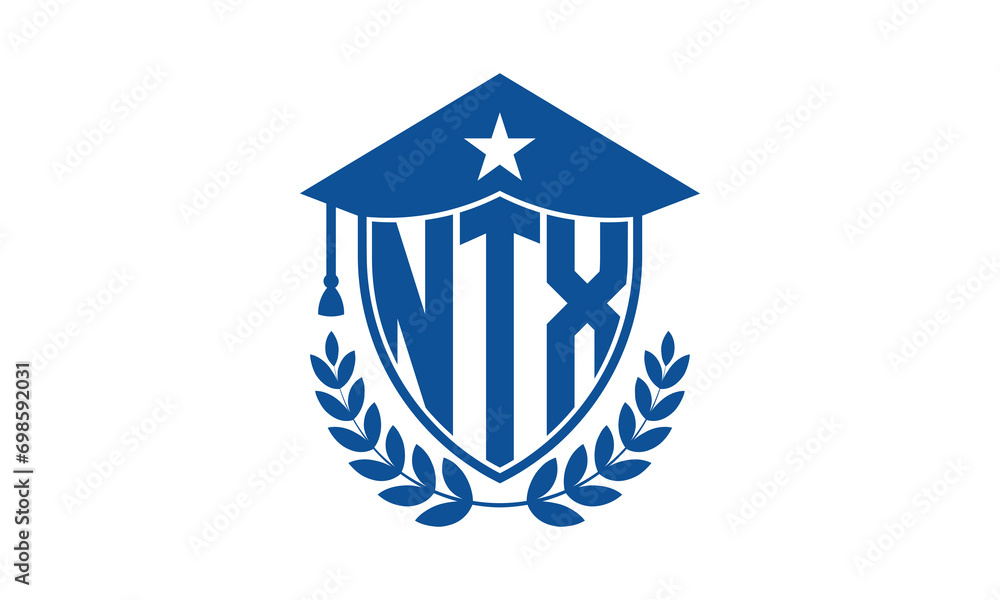 NTX three letter iconic academic logo design vector template. monogram, abstract, school, college, university, graduation cap symbol logo, shield, model, institute, educational, coaching canter, tech NTX three letter iconic academic logo design vector template. monogram, abstract, school, college, university, graduation cap symbol logo, shield, model, institute, educational, coaching canter, tech
