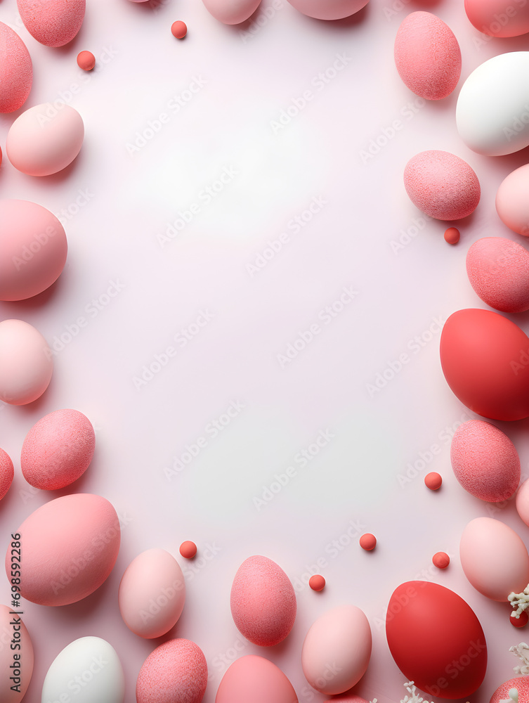 Red and white easter eggs frame background with free copy space inside 