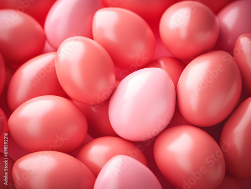 Top view abstract background with pastel red easter eggs