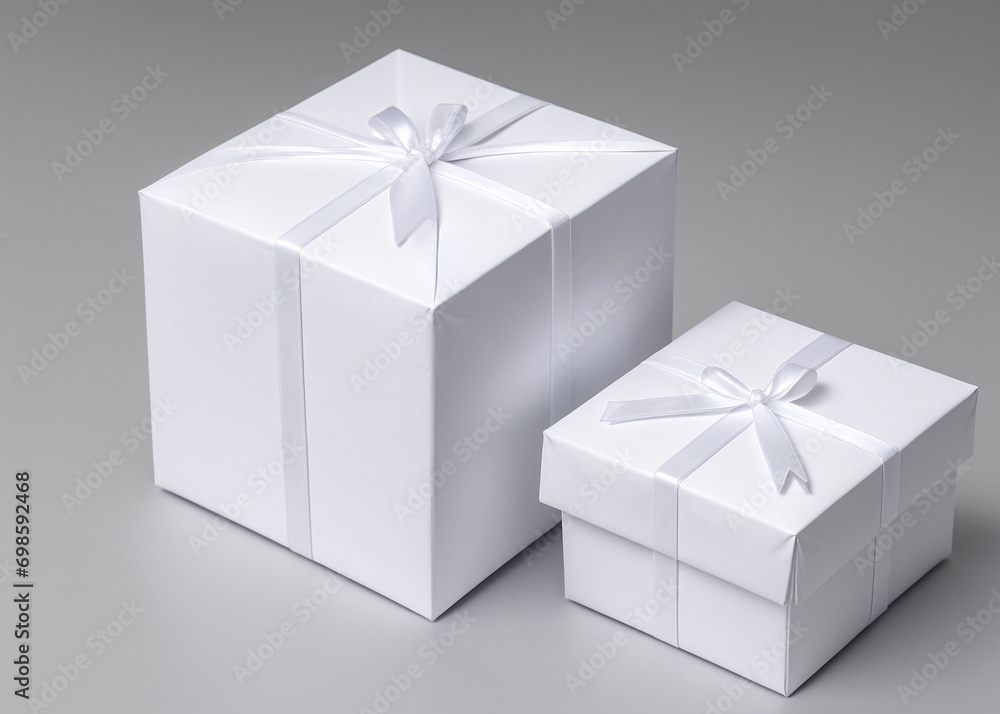 Two white boxes with bows. Two white boxes with bows.