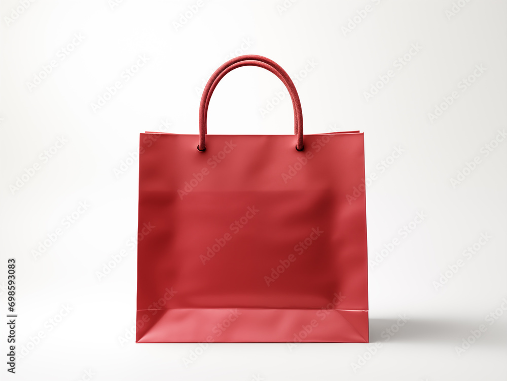 Blank empty red paper shopping bag mockup isolated Blank empty red paper shopping bag mockup isolated