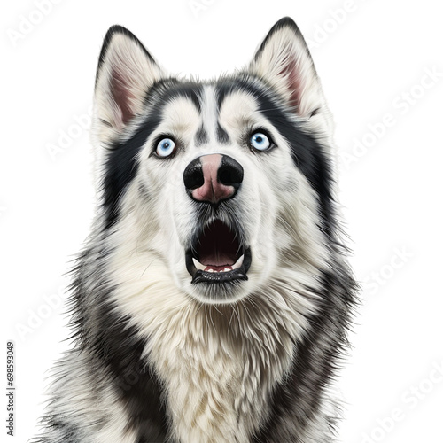 マラミュート犬の驚いた顔(白背景,背景無し,切り抜き) photo
