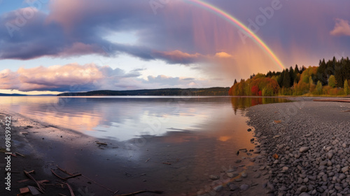 Rainbow over remote northern lake © Kondor83