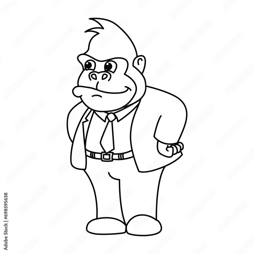 Funny gorilla cartoon characters vector illustration. For kids coloring book. Funny gorilla cartoon characters vector illustration. For kids coloring book.