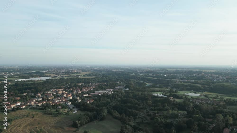 Aerial view of italian countryside from the little village of Montevecchia, Italy. Stunning architecture and beautiful forests around. 4K drone shot. Aerial view of italian countryside from the little village of Montevecchia, Italy. Stunning architecture and beautiful forests around. 4K drone shot.