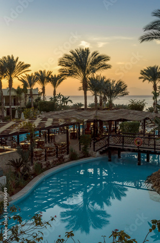 landscape dawn sky palms and hotel in egypt in Sharm El Sheikh © Sofiia