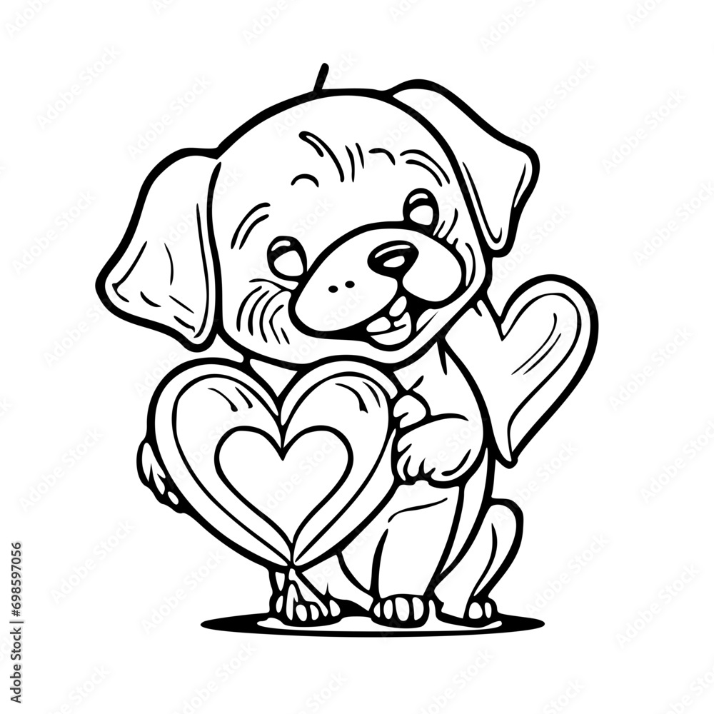 Obraz premium vector black and white clipart , dog and heart, valentine, 129