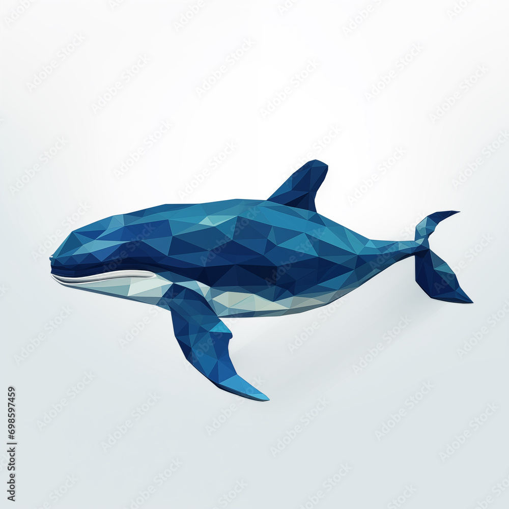 Obraz premium Baleia azul poligonal isolada no fundo branco 