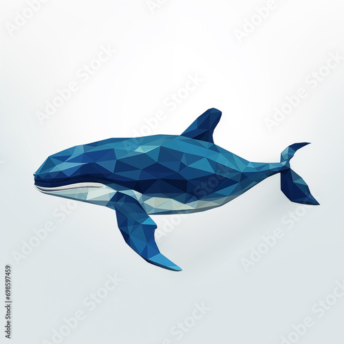 Baleia azul poligonal isolada no fundo branco 