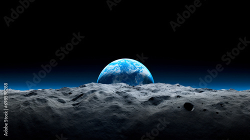 Earth rising over horizon on the Moon