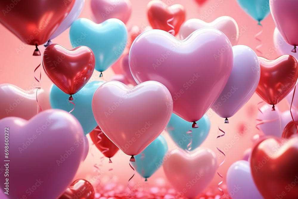 background made of colorful balloons in the shape of a heart on a pink background background made of colorful balloons in the shape of a heart on a pink background