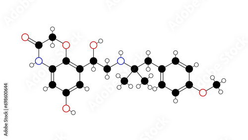 olodaterol molecule, structural chemical formula, ball-and-stick model, isolated image striverdi respimat