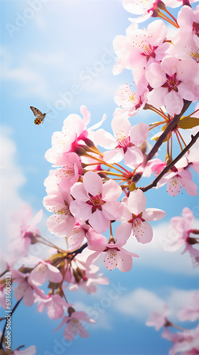Cherry blossom in spring with blue sky background