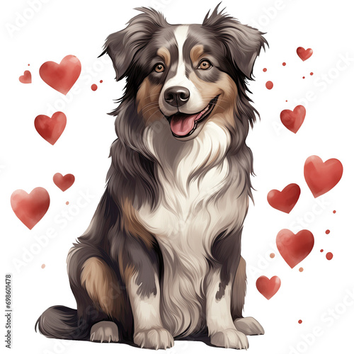 Australian Shepherd dog and hearts