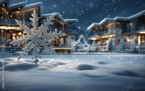 Town buildings in the snow,created with Generative AI tecnology.