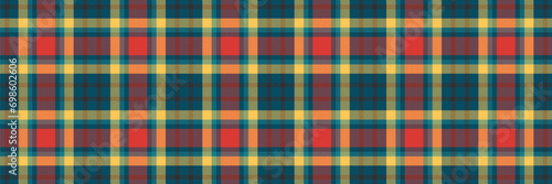 Skill seamless background textile, wallpaper pattern plaid texture. Repetitive vector tartan fabric check in cyan and amber colors.
