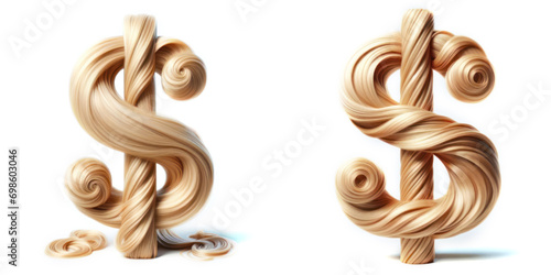 Dollar Sign - Hair Alphabet, numbers and special characters set - collection of 3d hair  photo
