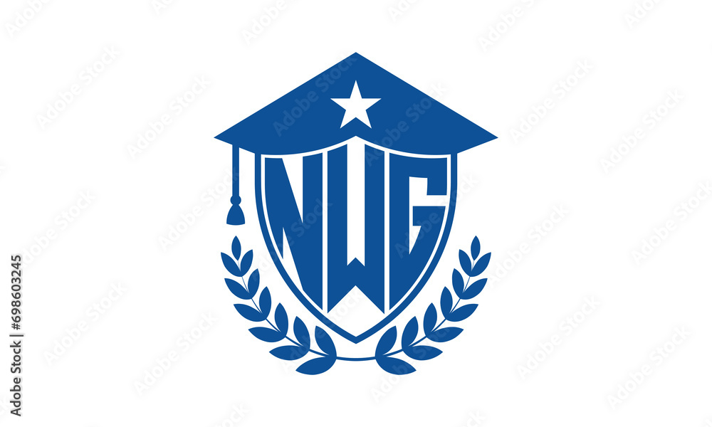 NWG three letter iconic academic logo design vector template. monogram, abstract, school, college, university, graduation cap symbol logo, shield, model, institute, educational, coaching canter, tech