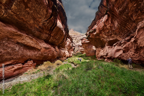 exploring the Tinajani canyon, renowned for its unique and otherworldly rock formations, particularly the tall and slender limestone spires that jut out from the ground.  photo