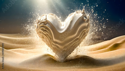 Großes Herz auf Sand mit Wellen und Schatten photo