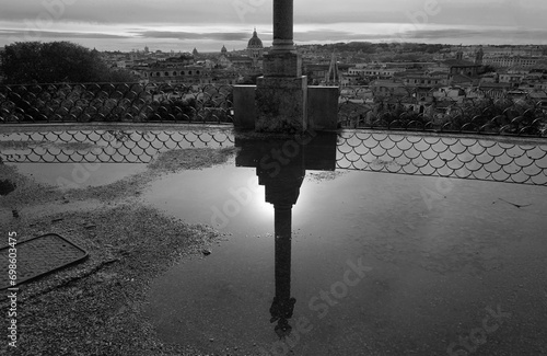 Panorama of Rome after the rain, seen from the Pincio, black and white photo. photo