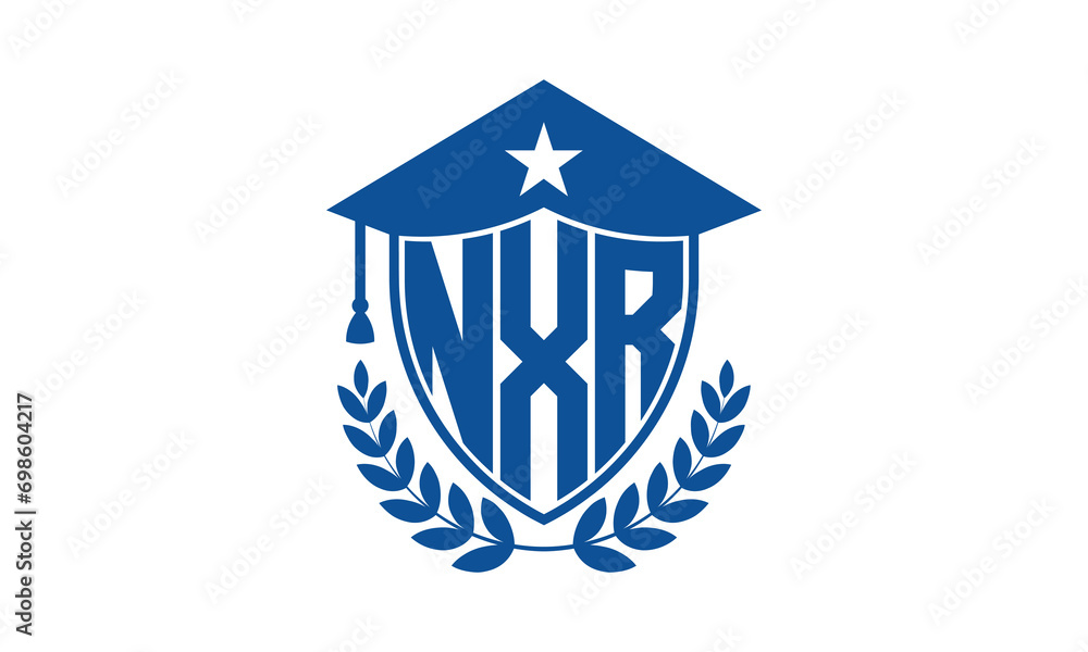 NXR three letter iconic academic logo design vector template. monogram, abstract, school, college, university, graduation cap symbol logo, shield, model, institute, educational, coaching canter, tech NXR three letter iconic academic logo design vector template. monogram, abstract, school, college, university, graduation cap symbol logo, shield, model, institute, educational, coaching canter, tech