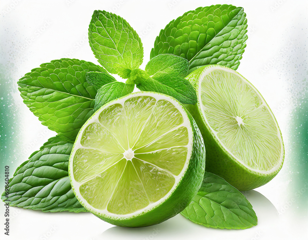 lime with mint isolated on white lime with mint isolated on white