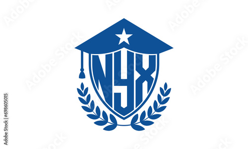 NYX three letter iconic academic logo design vector template. monogram, abstract, school, college, university, graduation cap symbol logo, shield, model, institute, educational, coaching canter, tech