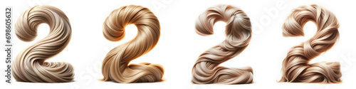 Number 2 - TWO - Hair Alphabet - Hair Letter set - White background - Glamour Hair typeset collection from A to Z and numbers.