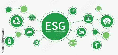 ESG icon concept for environment, society and governance in sustainable business and green business. on a white background