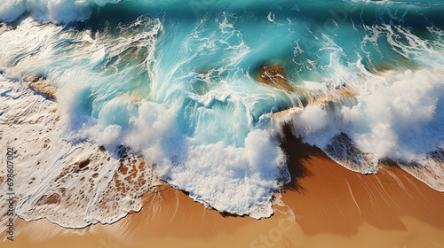 Aerial view of the blue sea water texture  sandy beach