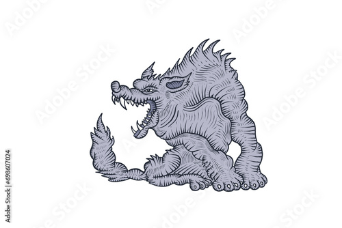 The wolf is evil, engraving style, grey predator (ID: 698607024)