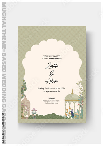 Mughal Wedding Card Design, Mughal Wedding Card Design, Invitation card for printing vector illustration. (ID: 698608652)