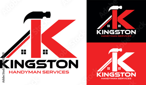 Letter K Hammer Logo Concept For Construction, Handyman, Roofing, Woodworking Company Repair Symbol Vector Template. Modern vector logo for construction business, and company identity