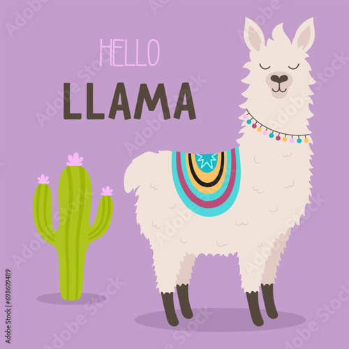 cartoon cute llama card