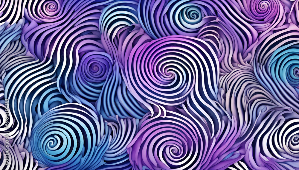 abstract shell spirals, purple, blue, white