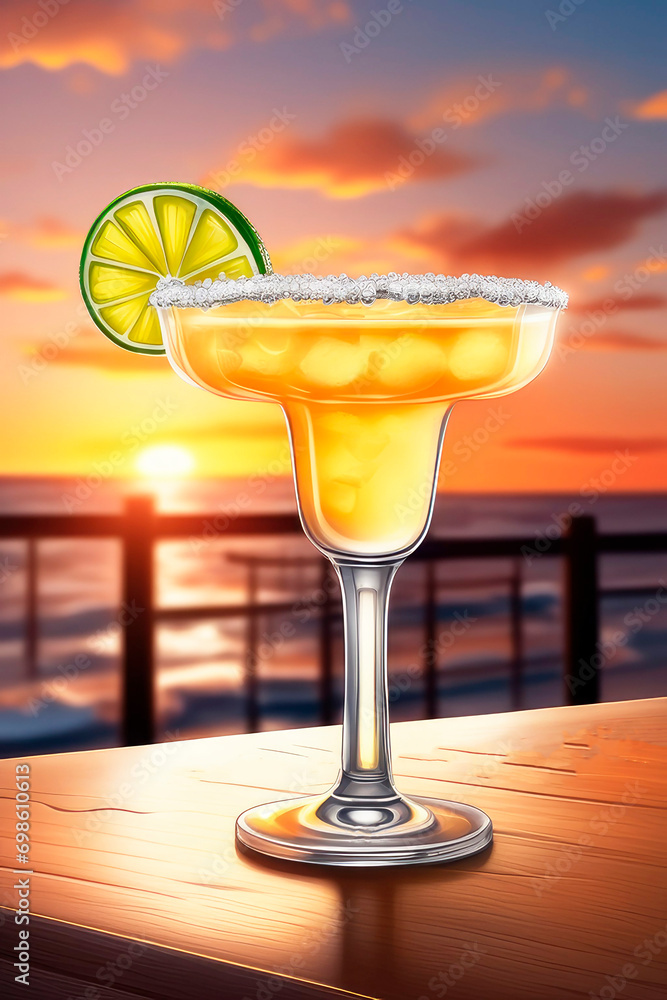 Φωτογραφία The margarita is a cocktail on beach resort at sunset, Illustartion, HD Photorealistic