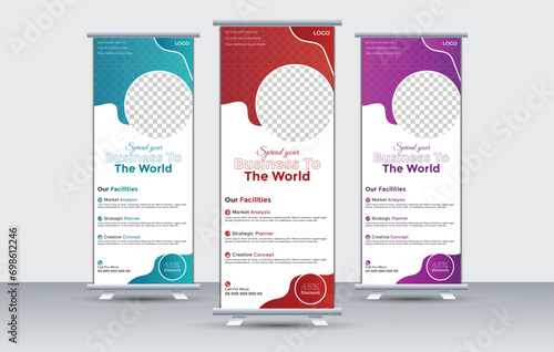 Roll up banner design template,modern x-banner,agency roll up banner design or pull up banner template,editable roll-up banner vector,Agency stands roll up banner design stands template layout with 3 