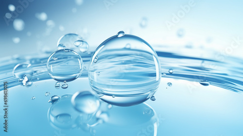Clear Cosmetic Moisturizer Bubble on Water Surface - Close-up of Hydrating Skincare Product for Freshness and Wellness, Beauty Treatment with Reflective Spa Elegance.