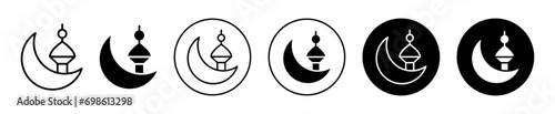 Islamic Ramadan icon. arab islamic muslim holy ramazan eid festival holiday celebration vector. traditional cultural religious islamic ramadan moslem with moon and lantern lamp symbol. 