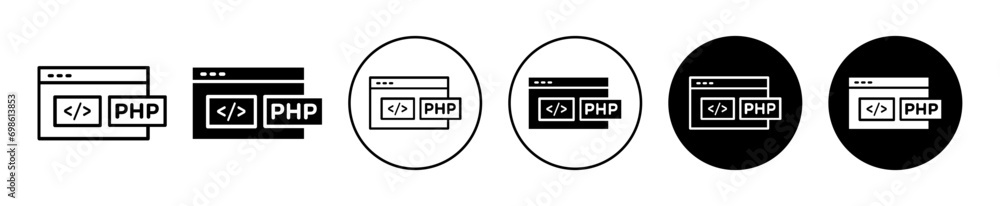 php icon. online website web page html java or css code script file for app ui coding for developer. digital dev coder backend development vector set. webpage programing php code script symbol logo php icon. online website web page html java or css code script file for app ui coding for developer. digital dev coder backend development vector set. webpage programing php code script symbol logo
