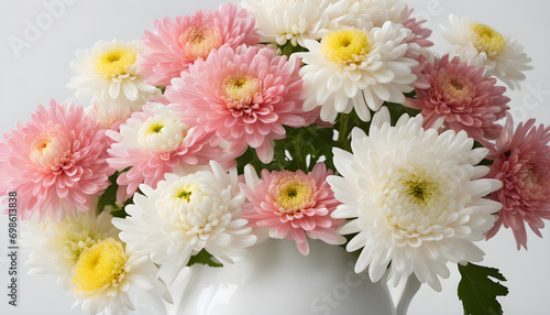 Vase of pink and white chrysanthemums
