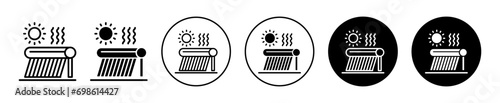 Solar Water Heater icon. environment friendly home or industrial roof top solar water heater panel with reservoir tank and heating tube pipe symbol vector sign. sunlight power absorbing solar heater 