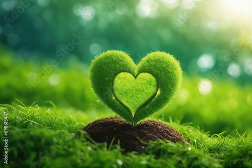 World Environment day concept, Earth in Heart shape on green grass generated by AI