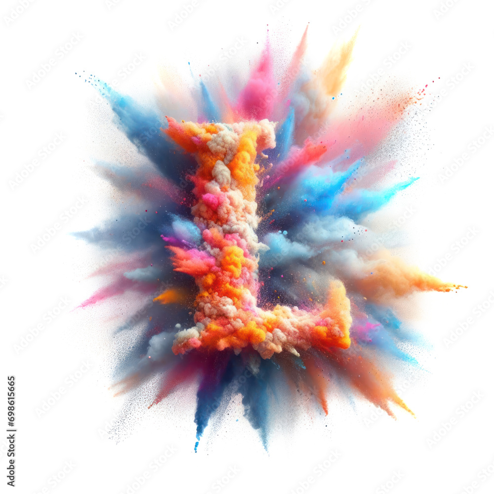 Color Powder Letter L Letter L - Colored powder explosion font isolated on white background ...