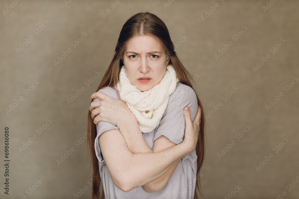 Young woman has ague flu catarrh ill sick disease treatment cold Young woman has ague flu catarrh ill sick disease treatment cold