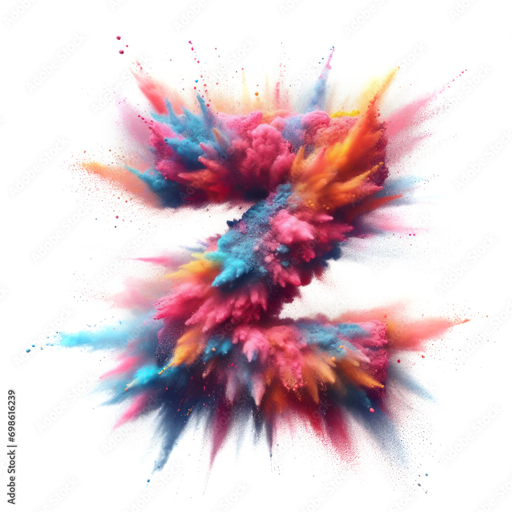 Letter Z - Colored powder explosion font isolated on white background - uppercase letter Z from the alphabet - Vibrant colors contrasting with a white background text - Colorful dust burst typeset