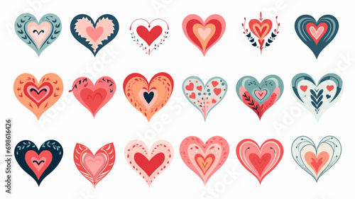 vector illustration set, Valentines Love Hearts isolated on a white background. Beautiful background or for valentine’s day. Beautiful background. Valentine’s card mockup. Valentine mockup. Romantic b