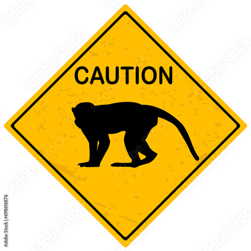 Yellow caution sign with monkey