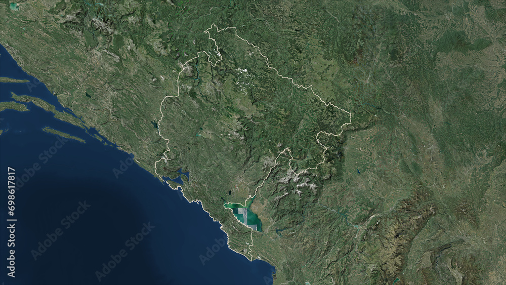 Montenegro outlined. Low-res satellite map